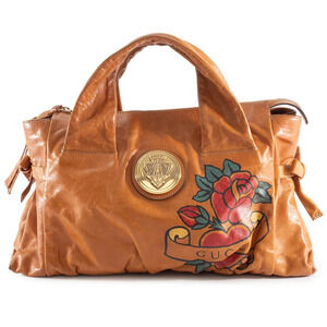 Gucci bag Hysteria handbag leather brown Floral Flower paint